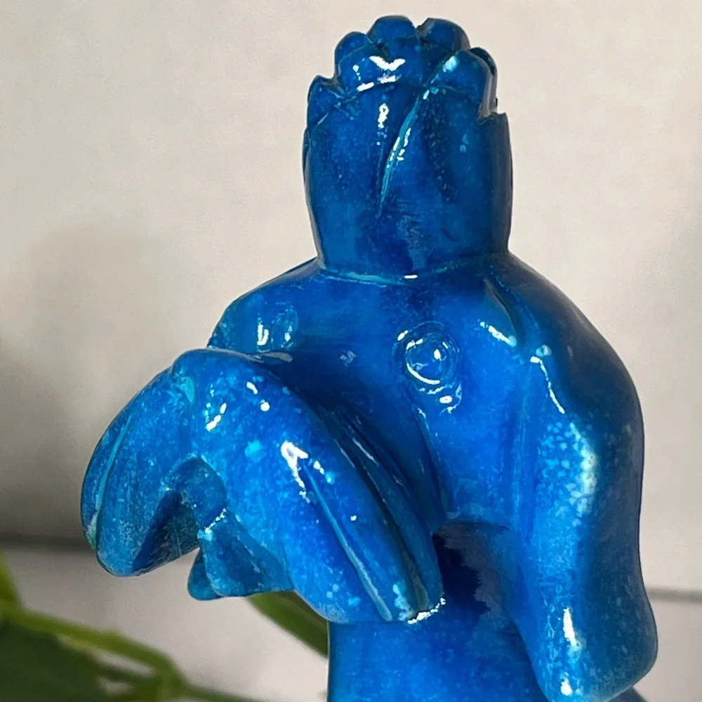 Adorable Cerulean Blue Slag Glass Poodle Dog Figurine